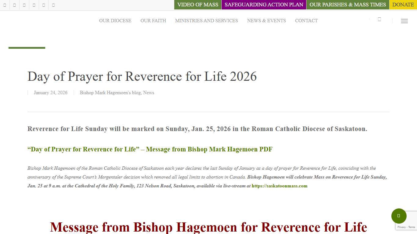 Day of Prayer for Reverence for Life 2026 – Diocese of Saskatoon