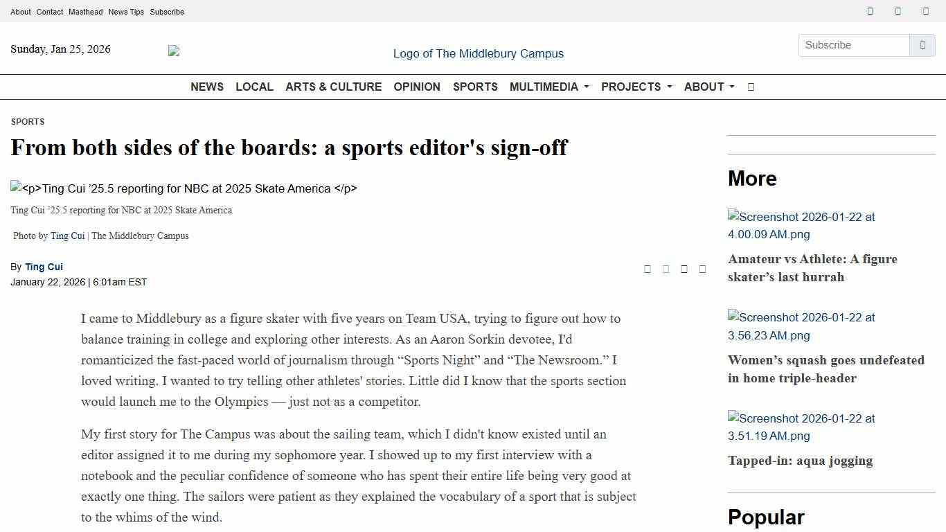 From both sides of the boards: a sports editor's sign-off - The Middlebury Campus